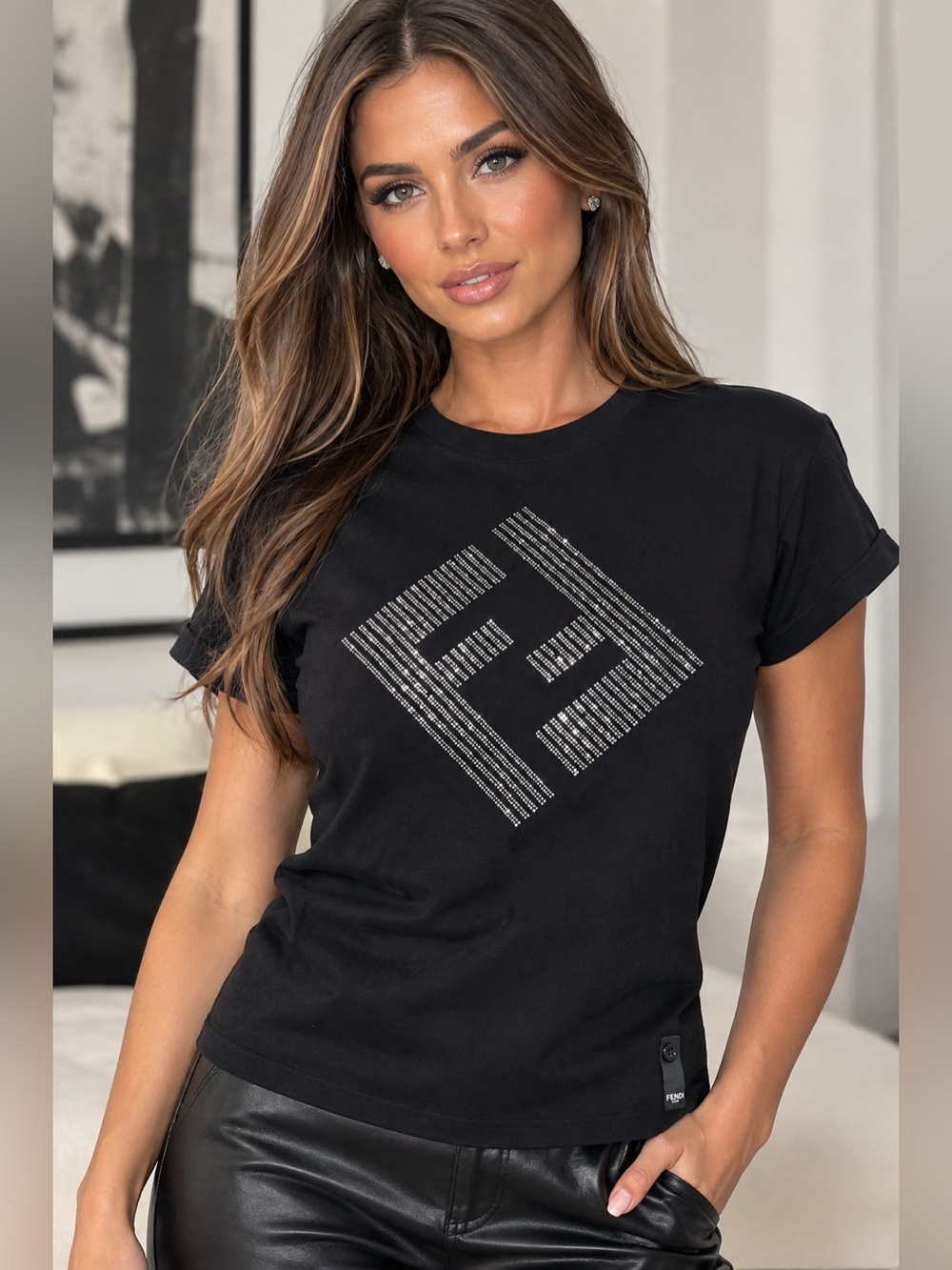Fendi rhinestone FF tshirt XL